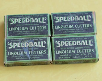 Quatre boîtes vintage Speedball Linoleum Cutters Tailles n ° 1, 2 et 3 // Graphic Design Print Box art
