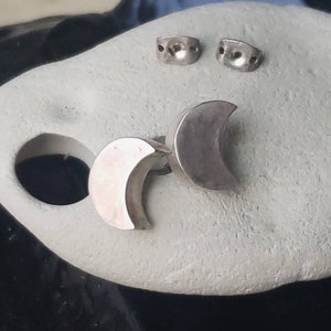 Boucles d'oreilles lune en argent massif VTG .925 // Puces fabriquées au Mexique Luna Pendientes