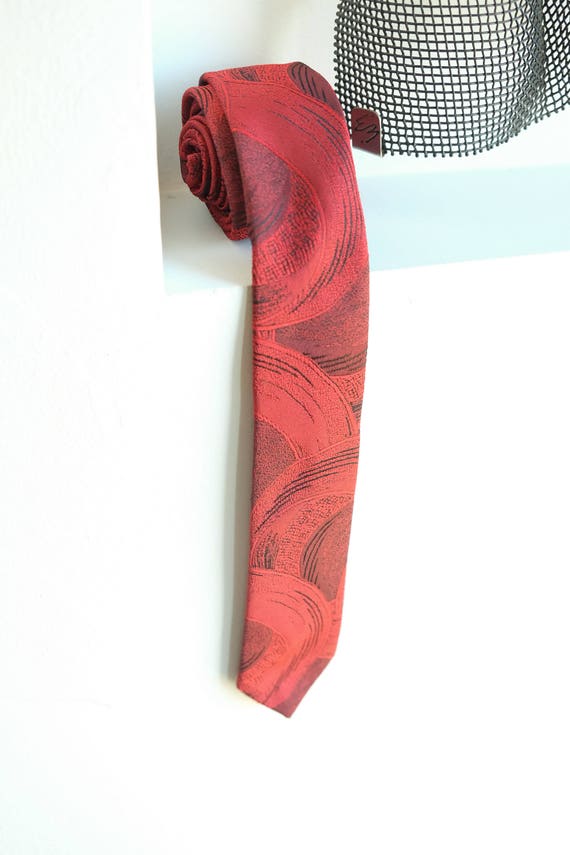 Red Abstract Expressionist Skinny Neck Tie by Expr