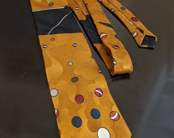 Abstract Vtg 80s Pool Billiards Tie in Brown Orange Black stripes and solids