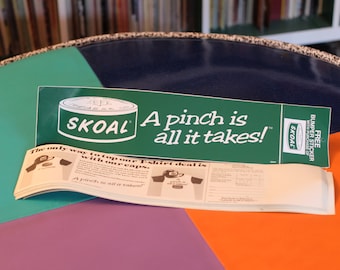 Vintage Deadstock 1981 15&quot; Skoal Green Bumper Sticker // A Pinch Is All It Takes 80s Logo Slogan