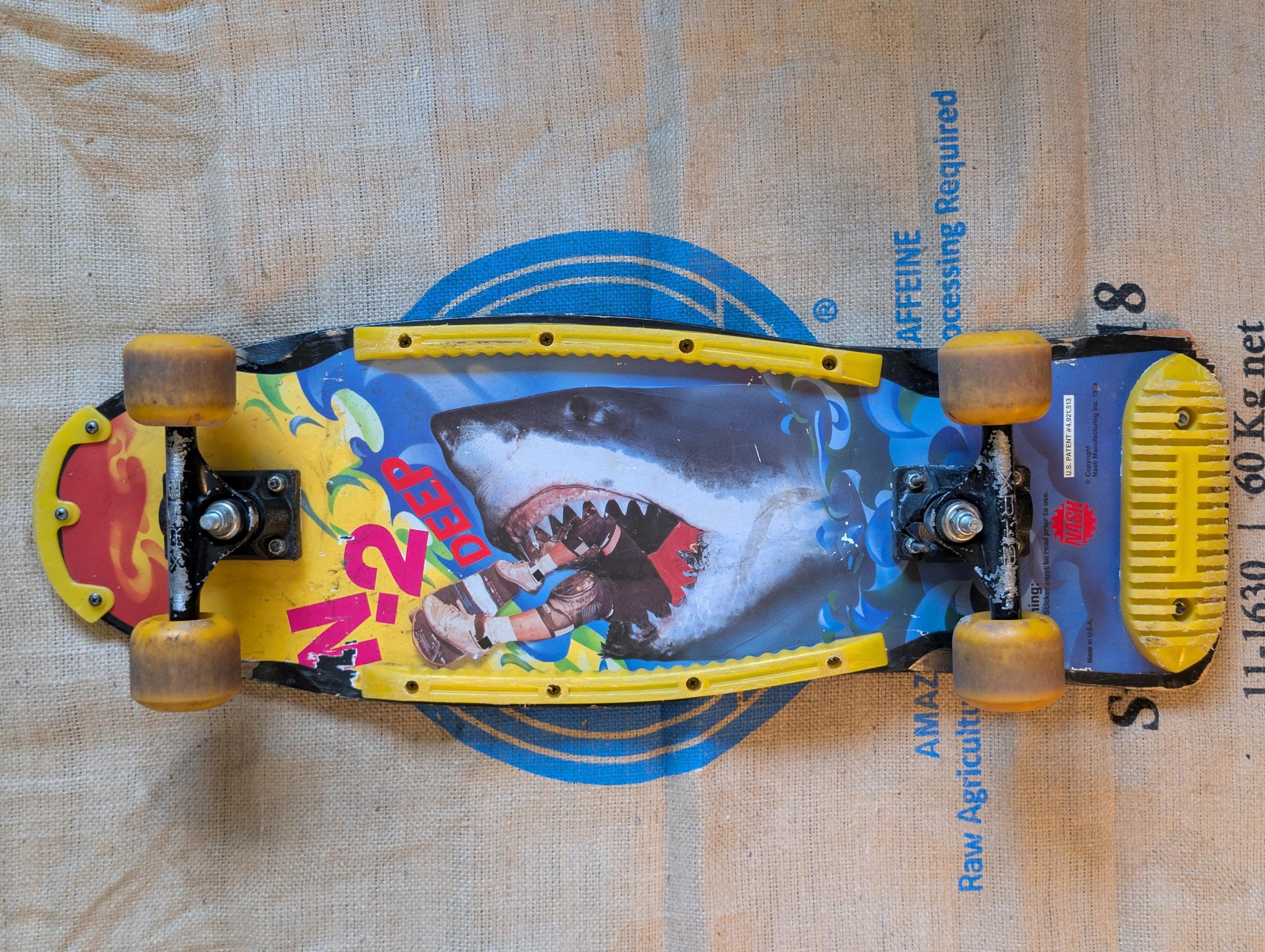 Late 80s Vintage NASH Skateboard N 2 Deep Shark Attack // Bumpers
