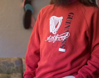 Vintage Official Red 1980s Arthur Guinness Signature Sweatshirt // Screen Stars RARE Beer Alcohol From Factory