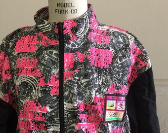 Tri-Fit Windbreaker Jacket // Neon Pink Black White Grey Mesh Lined Sports Wear // Abstract Wild
