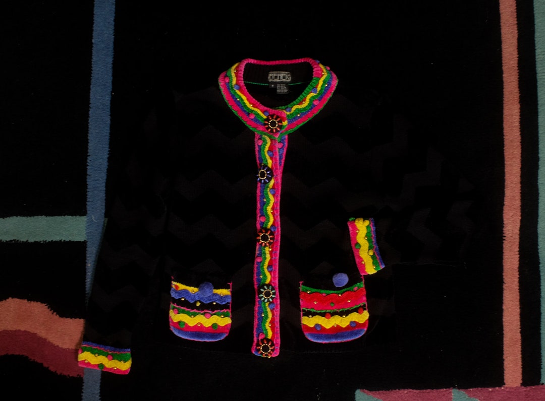 Maximalist Cardigans 90s Embellished Black Knit Cardigan by the Collective Works of Berek 2 ...