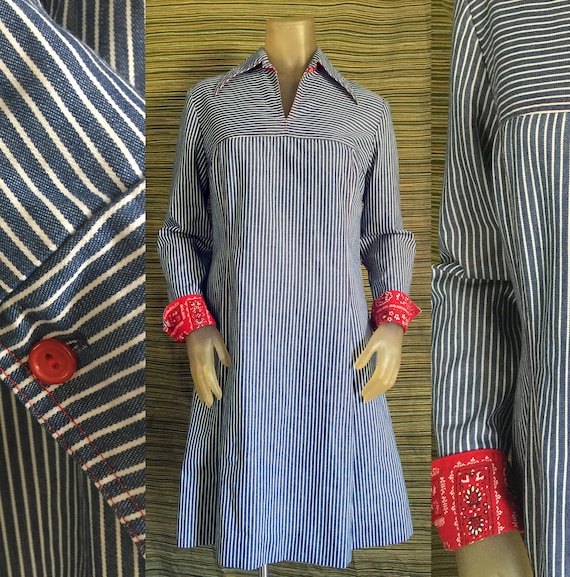 Vintage 1960s Novis Denne Blue & White Striped Lon