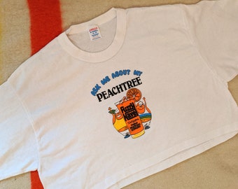VTG Deadstock Peachtree Fuzzy Navel DeKuyper Peach Schnapps Promotional Crop Top T Shirt 80s