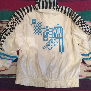 Vintage Ellesse QR-kodsliknande vindjacka skidjacka abstrakt 1980-tal