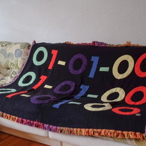 Y2K New Millennium 01-01-00 Throw Blanket // Machine Knit 90s 2000s home decor
