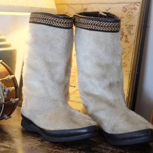Vintage Faux Fur Boots with Rubber Soles Cuffable two-tone // Horse Feet Union Made