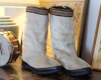 Vintage Faux Fur Boots with Rubber Soles Cuffable two-tone // Horse Feet Union Made