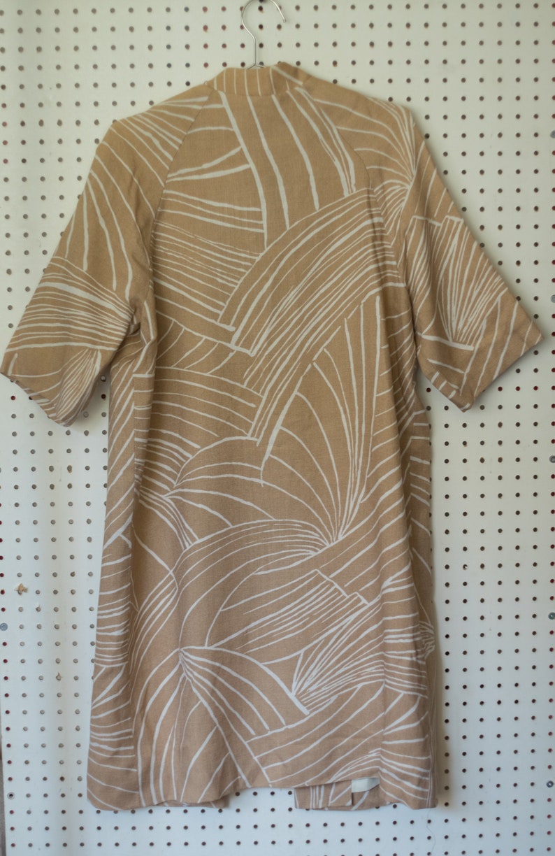 Vtg Eve le Coq Beige and White Linen Jacket 1960s Wide Cuff Elegant Floor Length Coat