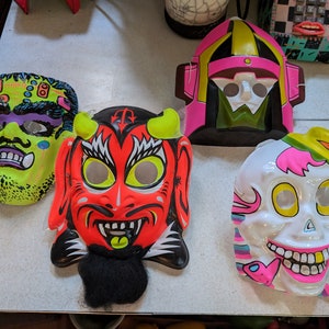 Vintage Deadstock Plastic Halloween Masks With Hair // Devil
