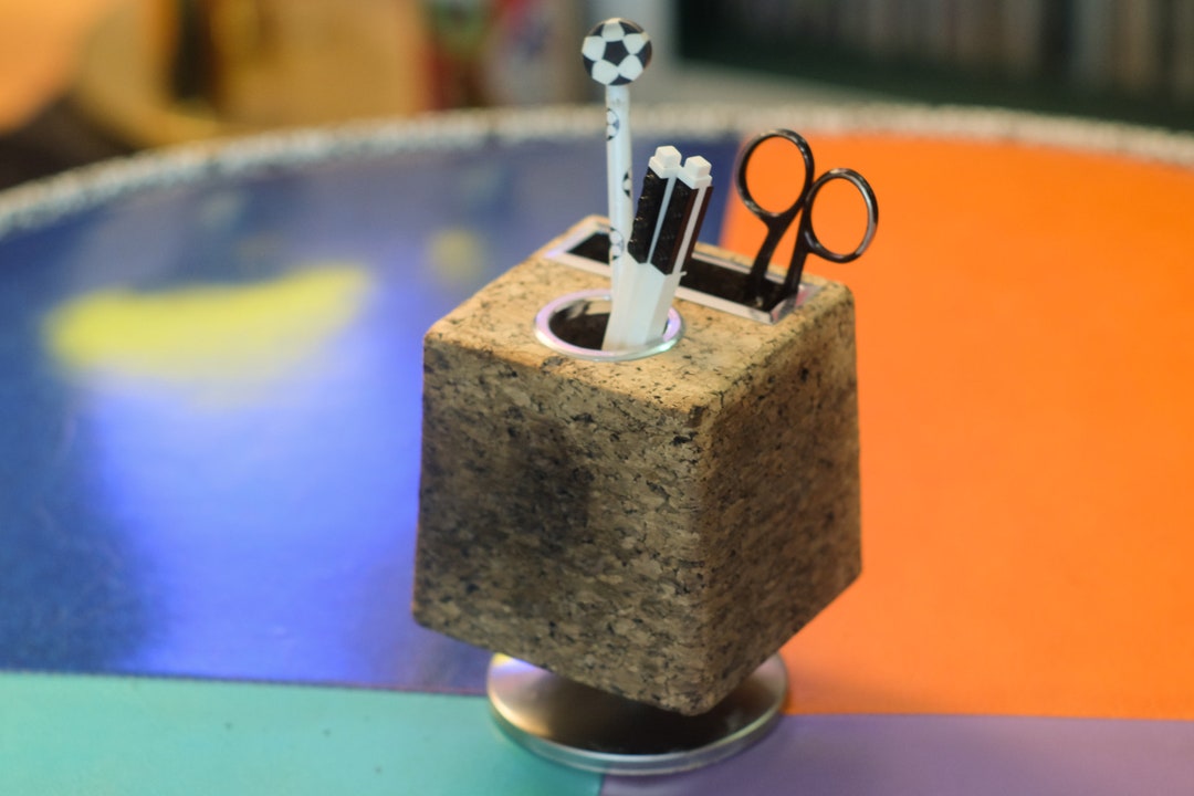 Cork and Chrome MCM Desk Organizor Pen Holder and Push Pin Note Board