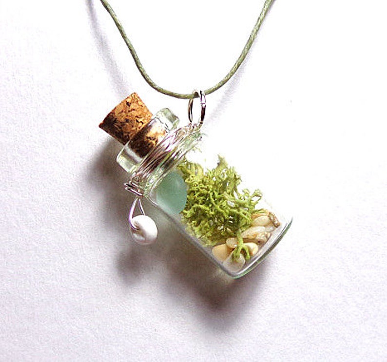 Sea Glass Jewelry Bottle Necklace Mini Terrarium / Tiny Etsy