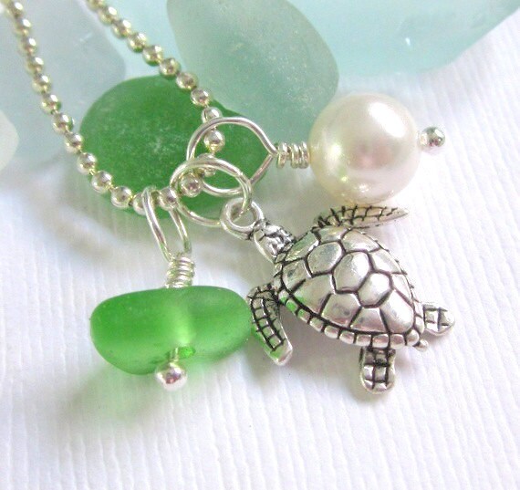 Sea Glass Necklace Hawaiian Honu Sea Turtle | Etsy