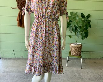 70s vintage handmade WILDFLOWER boho hippie lightweight open sleeve summer Dress