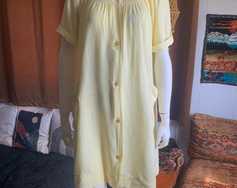 vintage 1940s yellow Button up nightgown Beautiful detailing