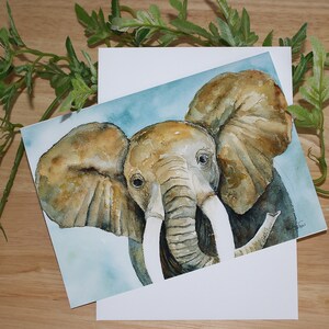 Elephant Watercolor Greeting Card: Blank Note Card with Envelope