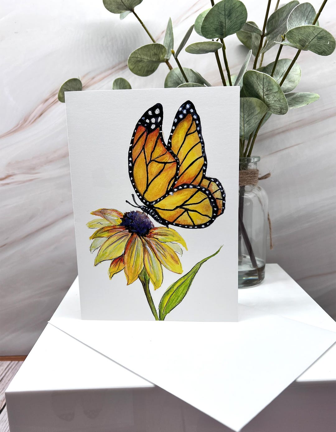 Monarch Butterfly Watercolor Card 5x7 Blank Inside (greeting Card) - Etsy