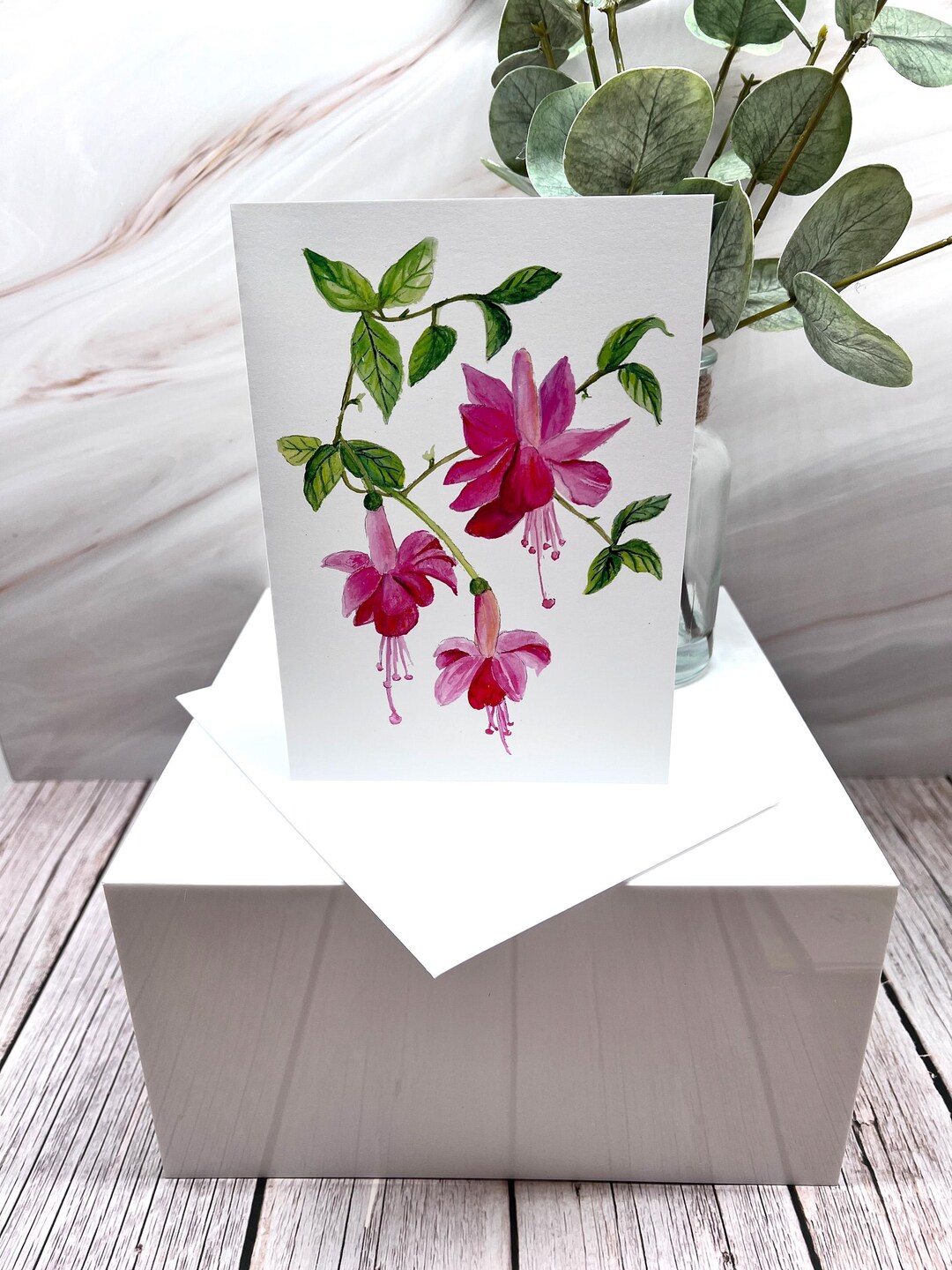 Pink Fuchsia Watercolor Floral Card, Botanical Greeting Card (5x7 ...