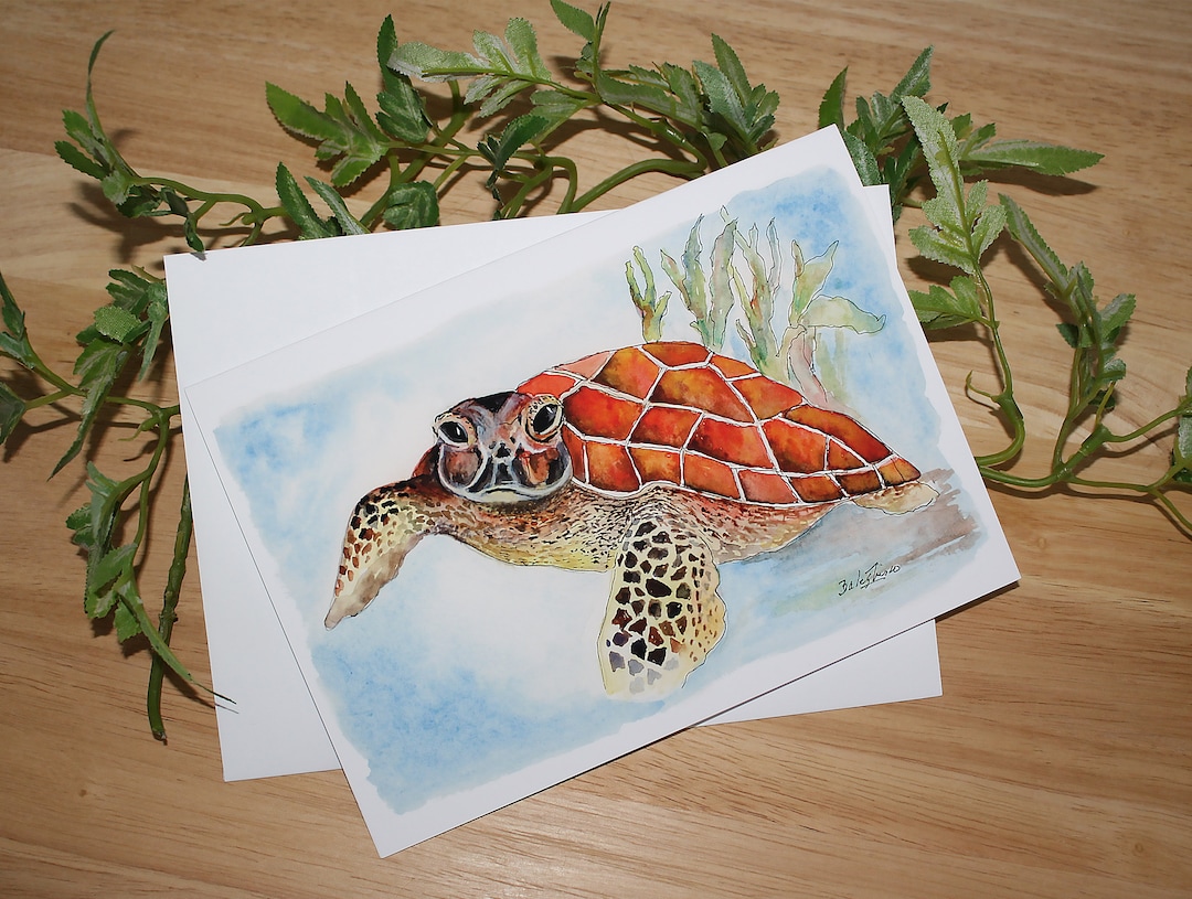 Sea Turtle Watercolor Greeting Card: Blank Note Card With Envelope - Etsy