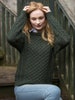 Traditional Aran Sweater, Irish Fisherman Sweater,100% Soft Merino Wool- MADE IN IRELAND- Heavyweight- Dark Green 