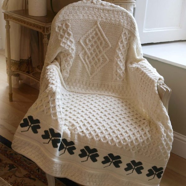 Traditional Irish Shamrock Blanket, 100% Wool