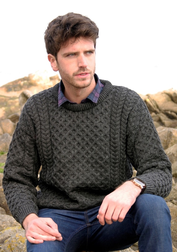Traditional Aran Sweater, Irish Fisherman Sweater,100% Soft Merino
