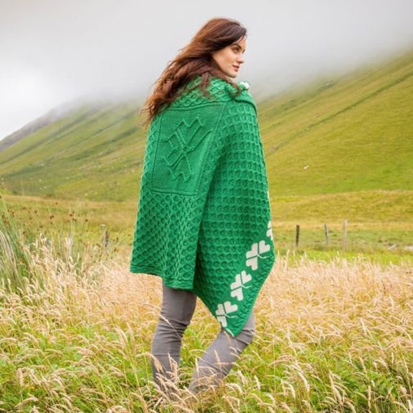 Couverture traditionnelle irlandaise trèfle, 100% vert laine