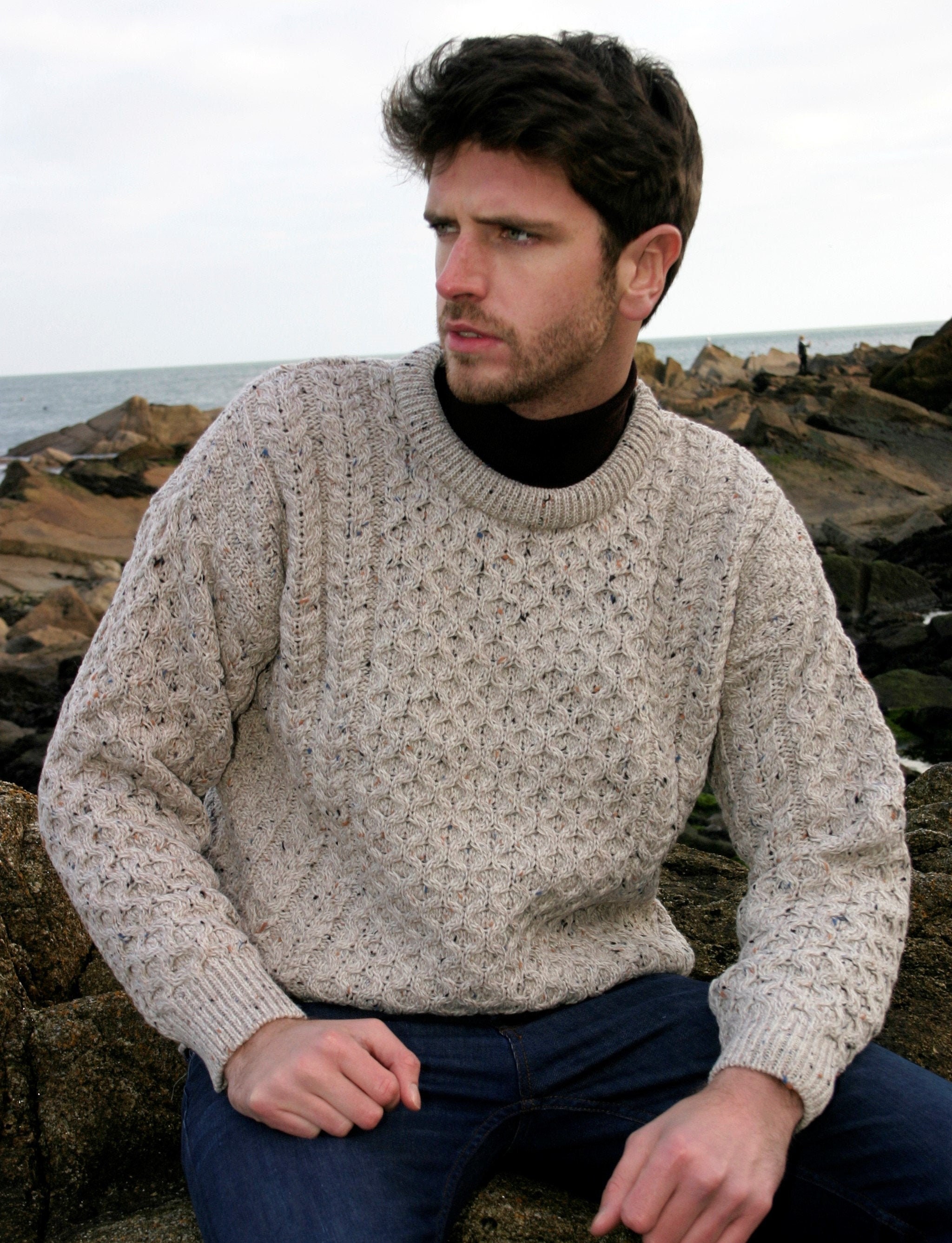 Traditional Aran Sweater, Irish Fisherman Sweater,100% Soft Merino wool- Made in Ireland- Heavyweight- Dark Green