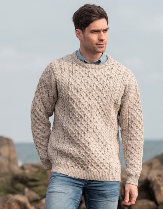 Traditional Aran Sweater, Irish Fisherman Sweater,100% Soft Merino