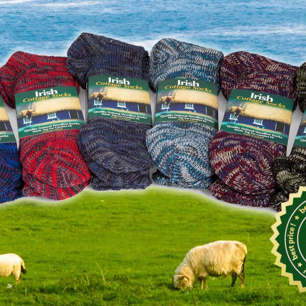 Chaussettes irlandaises cottage - 100% Natural Irish Wool - 6 Paires en pack