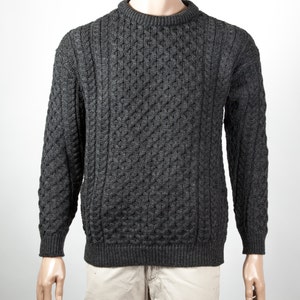 Traditional Aran Sweater, Irish Fisherman Sweater,100% Soft Merino Wool MADE IN IRELAND Heavyweight Charcoal Grey image 3