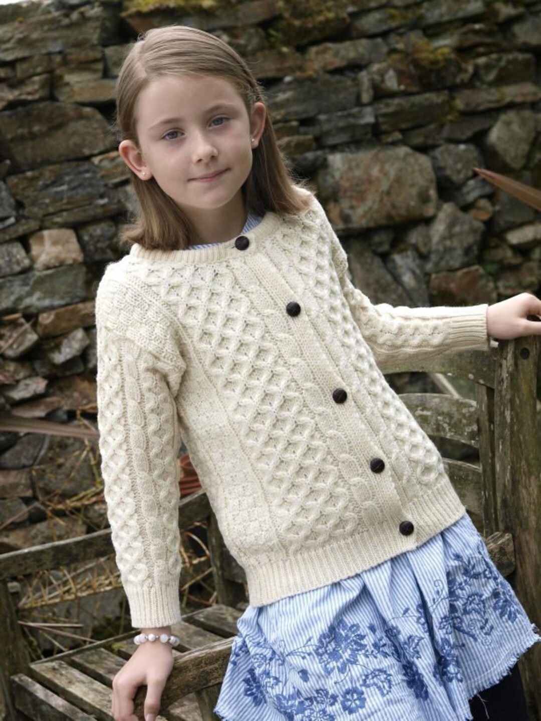 Girls Traditional Aran Wool Cardigan,100% Soft Merino Wool MADE IN ...