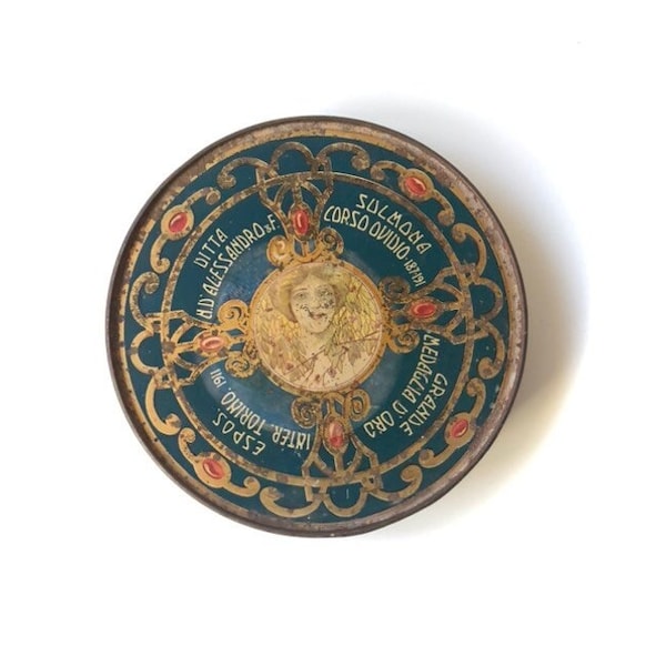 Antique Italian Lithograph Tin Box Cassata di Sulmona Gold Medal International Exhibition Turin 1911