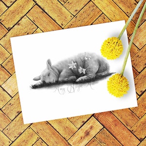 Lamb of God, Easter lamb sleeping and lilies, fine art Catholic print, 5x7" or 8x10" unframed