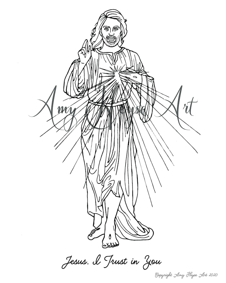Divine Mercy Jesus Catholic Coloring Page Digital Download | Etsy
