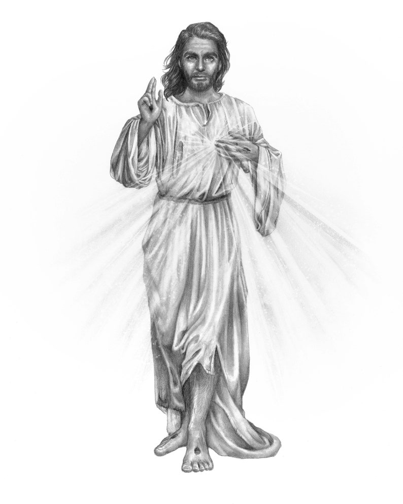 Divine Mercy Jesus original Catholic art graphite pencil Etsy