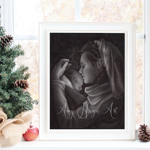 Madonna and Child Art Print – Silent Night Nativity Scene (5x7 or 8x10 Unframed)
