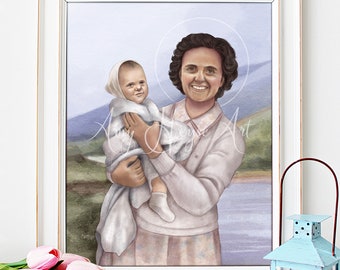 Saint Gianna Beretta Molla and baby Catholic art print - 5x7" or 8x10" unframed