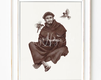 Saint Francis of Assisi; Catholic art print 5x7" or 8x10" unframed