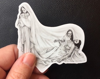 Jesus and Mary “Swaddle and Shroud” Catholic vinyl sticker