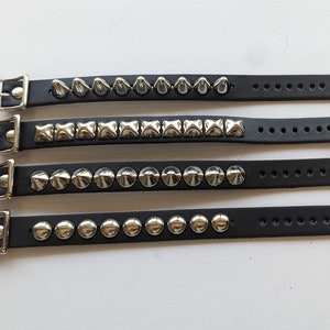 Premium Full Grain Leather Studded Wristband Bracelet Cuff 3/4&quot; 19mm Wide 1 Row Black or Silver 1/2&quot; Tall Cone Round Pyramid Studs Punk