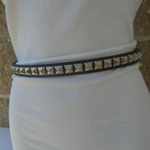 Premium 3/4" (20mm) wide Full Grain Leather Belt with 1 row 1/2" (13mm) PY/77 Square Pyramid Studs Silver/Chrome Studded Spiked USA NYC
