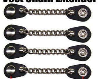 set of 4 handmade single row chain black leather vest extenders 4" and 6" length made in the USA Biker Motorcycle HD