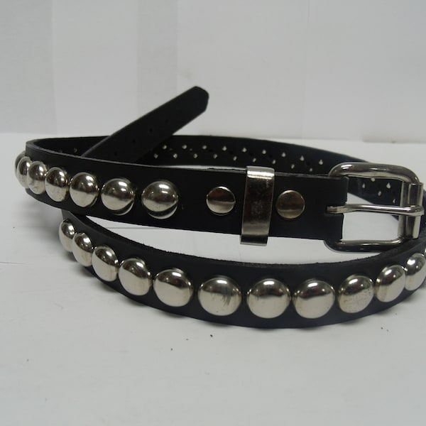 Premium 3/4" 20mm Wide Full Grain Leather Belt with 1 row 1/2" 13mm Round Dome Studs Silver Chrome Studded Spiked USA NYC Hand Made