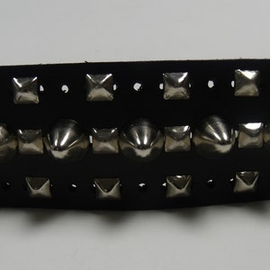1-3/4&quot; ( 45 mm ) studded Leather Belt With 3 Rows Silver/Chrome Studs 1/2&quot; Pyramid Border UK77 English Cones In Middle Studs made in USA