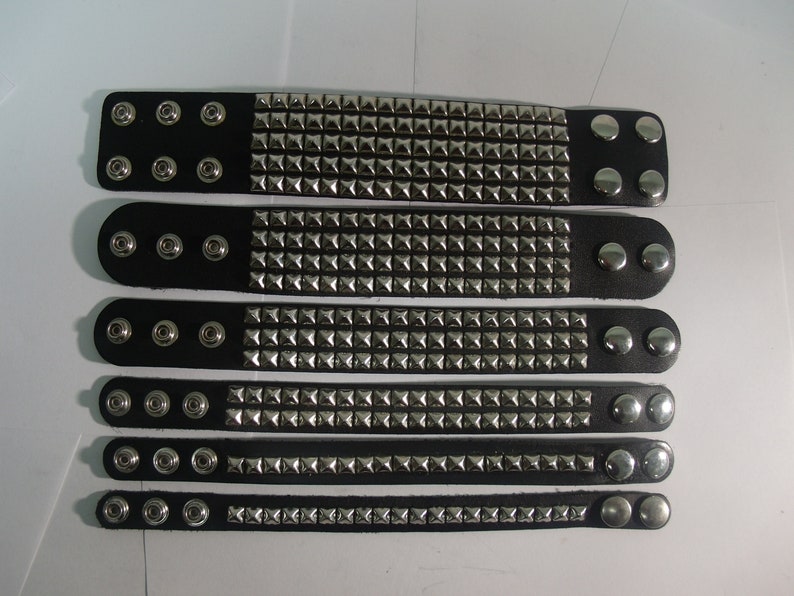 Premium Studded Leather Bracelet Wristband Cuff with 1/4 Pyramid Square Studs Spikes Made in USA NYC 1 2 3 4 and 5 Row image 4