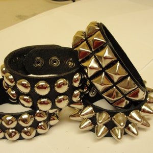 Vegan Friendly Material 1-1/4&quot; 32mm Wide Studded Wristband with Two Rows 1/2&quot; Studs Made in USA Bracelet Black Rock Star Rocker Punk
